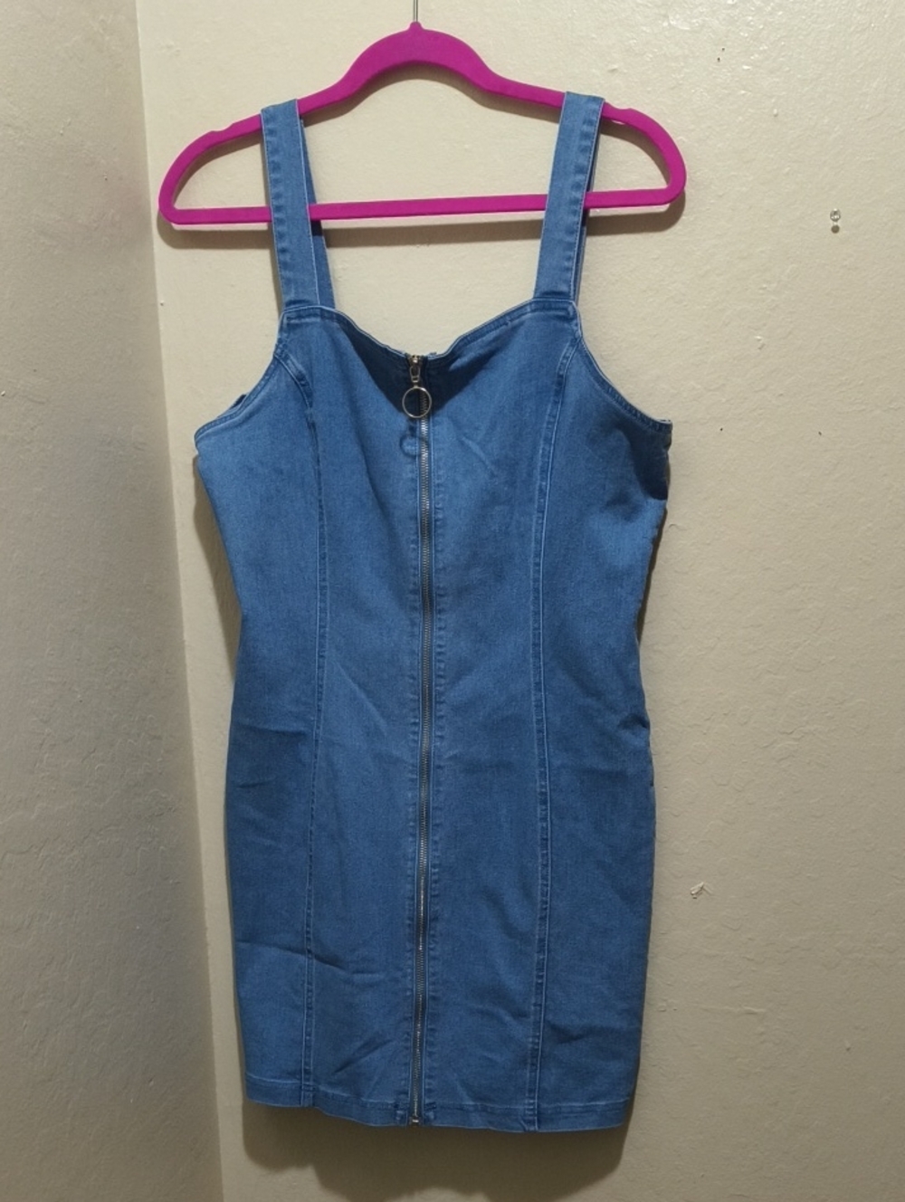 Blue Denim Mini Dress with Front Zip